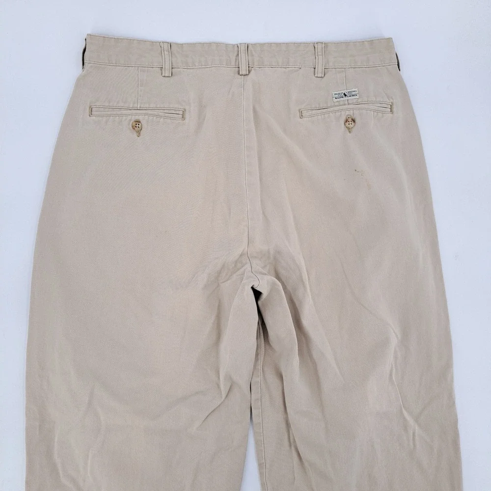 Polo Ralph Lauren Chino Pants Mens 36x30 Cotton Khaki Pleated Straight Leg Tan - Picture 9 of 11